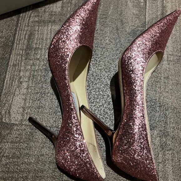 Jimmy Choo Pink Glitter Pointed Pumps - Picture 8 of 9